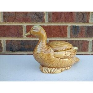 Vintage Ceramic Duck Trinket Box Approx 8" EC No Chips Cracks Etc